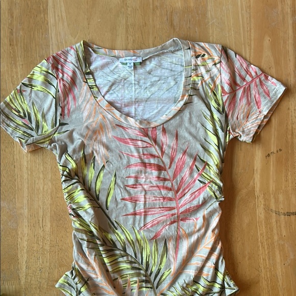 Skinnygirl Multicolor Leaf Print Top SM - Picture 2 of 11